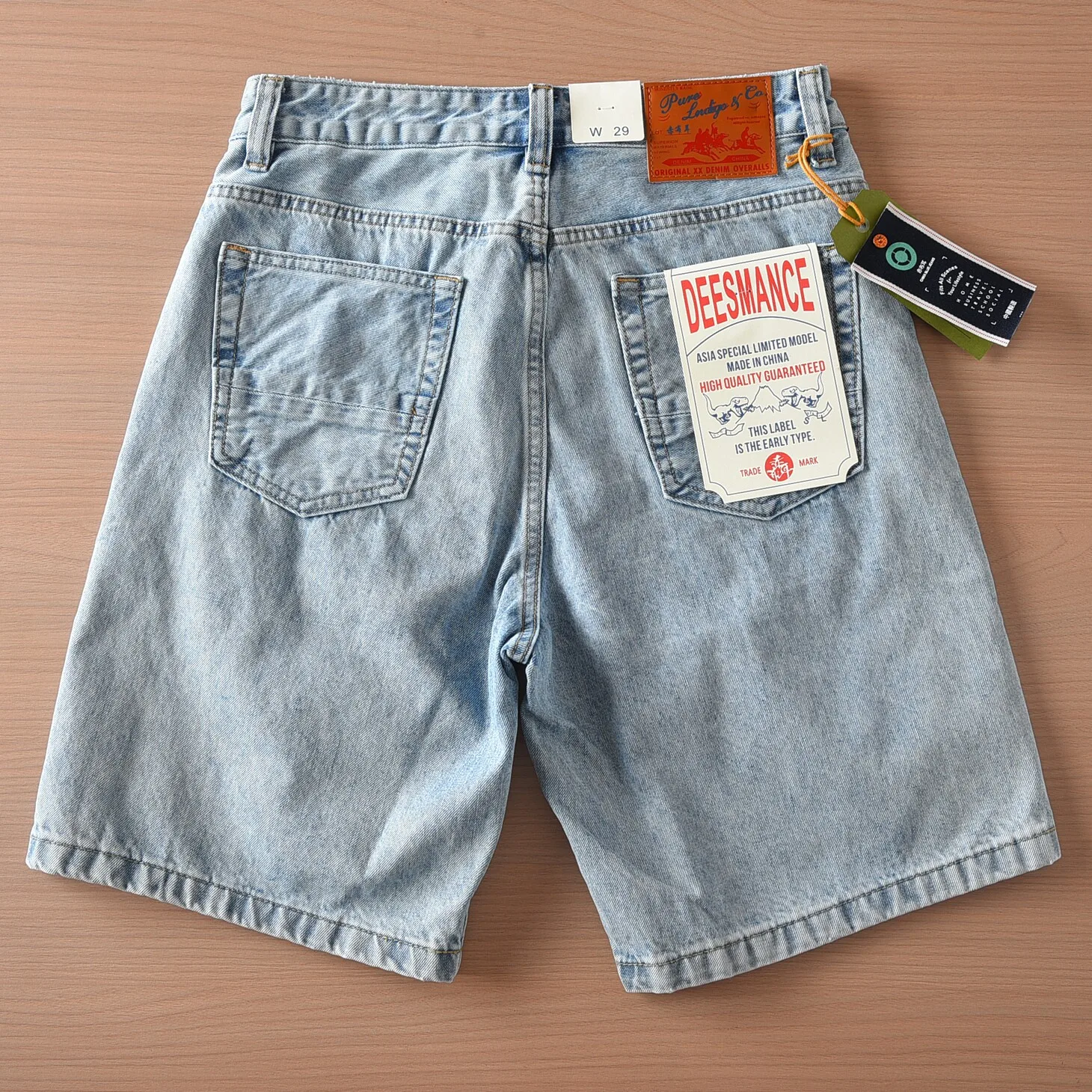 5172 Men's Summer Heavyweight Light Blue Denim Shorts Retro American Fashion 88% Cotton Washed Old Straight Casual 5-Point Jeans