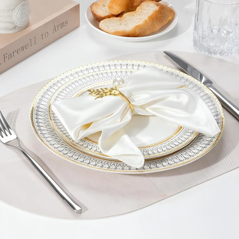 Gold Napkin Rings, Metal Wheat Ear Pearl Shaped Napkin Rings Set of 12, for Family Dinner, Wedding, Party Retail