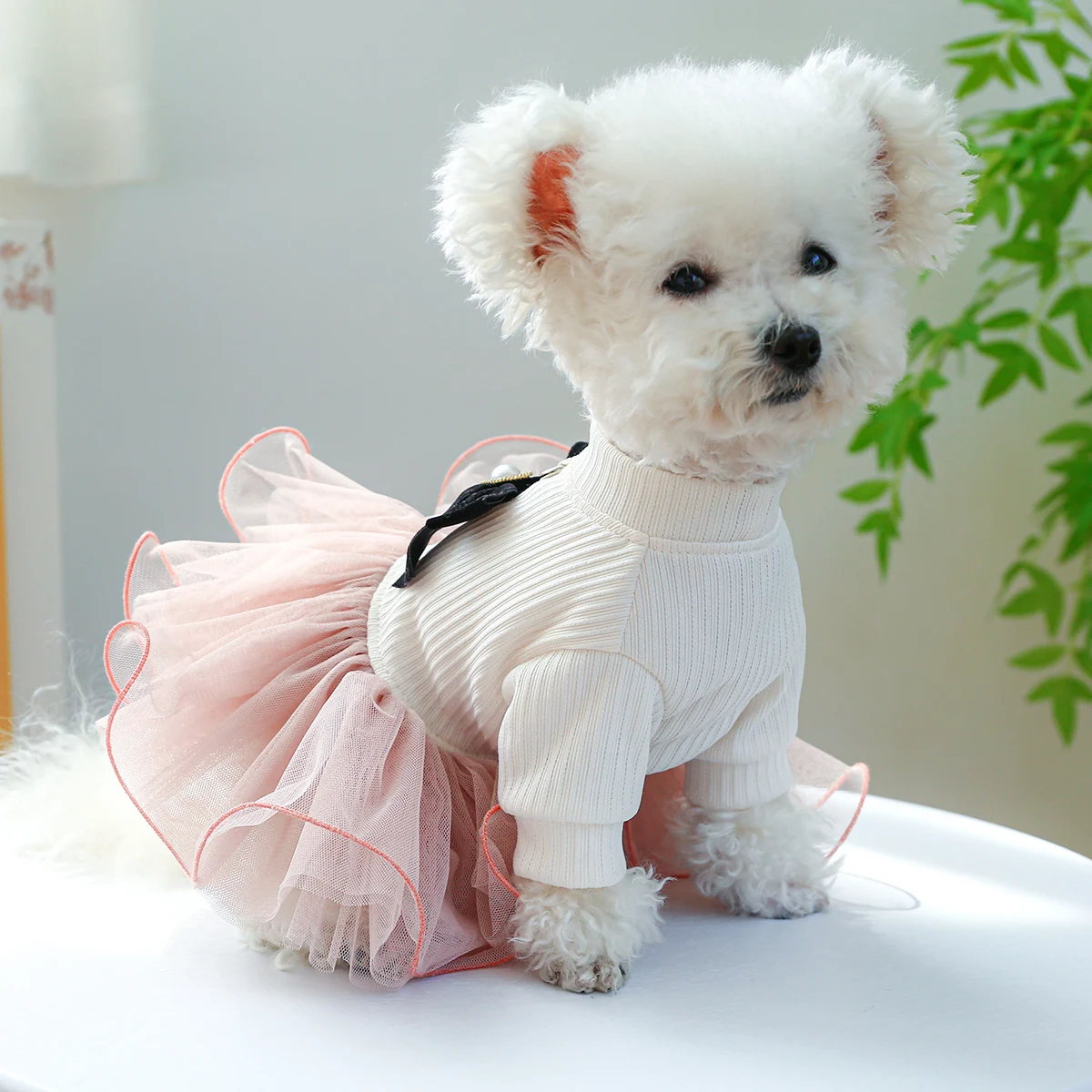 1PC Pet Apparel Dog Spring Autumn1PC Pet Appa Princess Dress Pink Fluffy Skirt with Buckle for Towing Rope For Small Medium Dogs