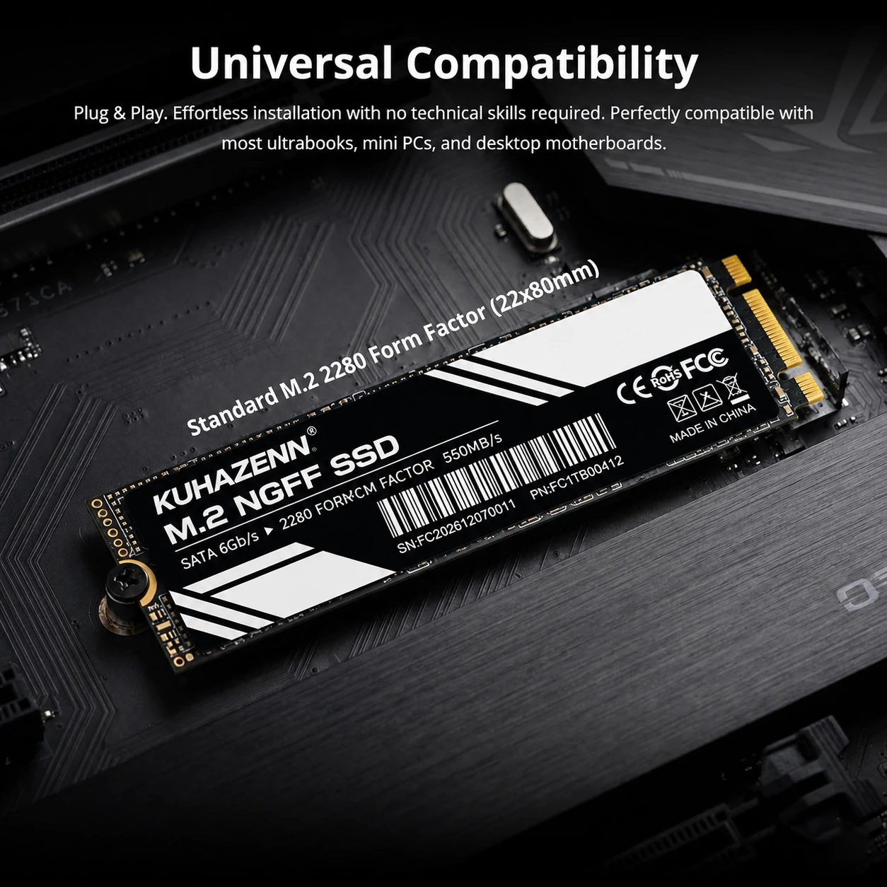 1TB M.2 2280 SATA SSD(Not PCle NVMe), Internal M.2 SSD with  Key for Desktop/Laptop,550M/S，SATAIII 6Gbps NGFF Solid State Driv