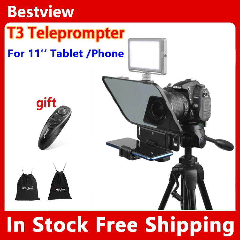 

Bestview T3 Teleprompter for Smartphone/Tablet/DSLR Camera with Remote Control Supports Wide Angle Lens for Speech Live Video