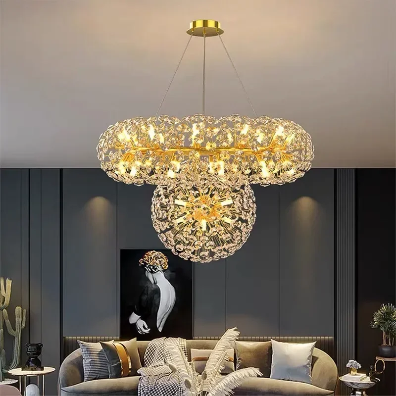Round crystal chandelier living room bedroom hall loft indoor light luxury luxury sunflower golden chandelier
