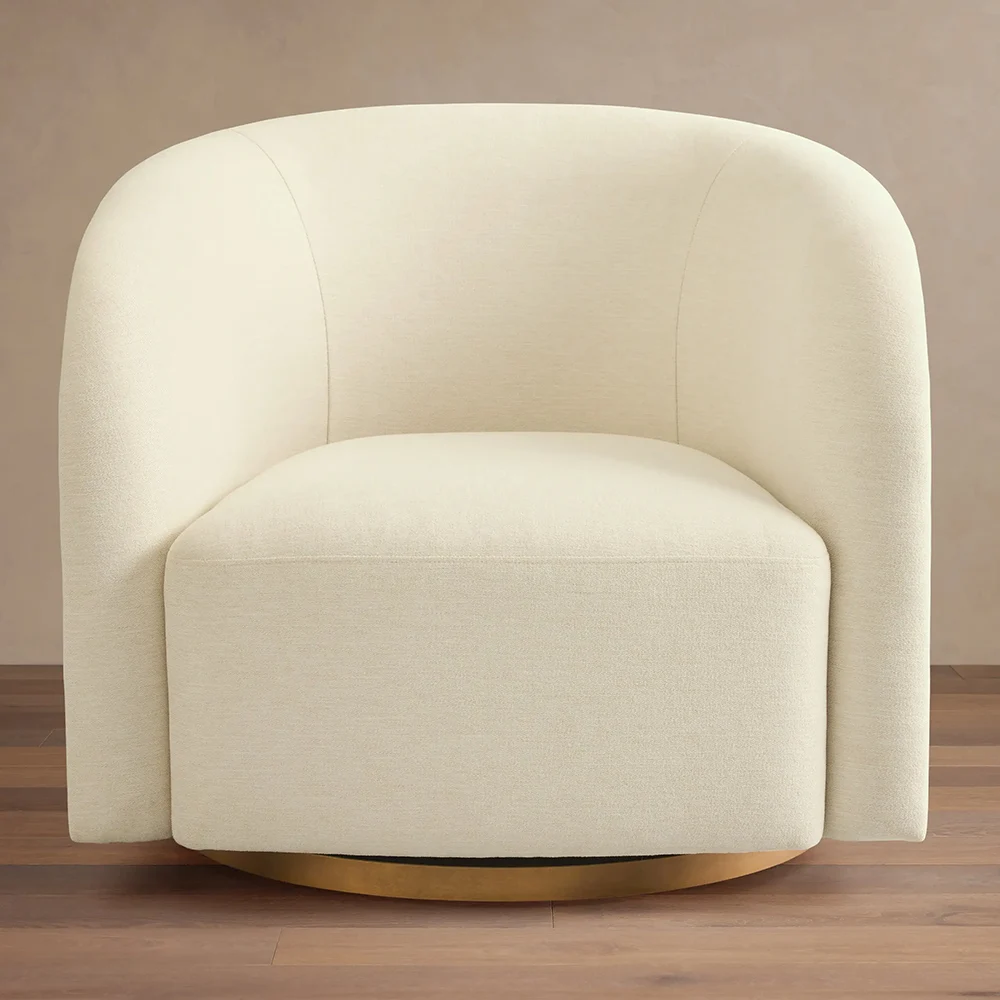 Modern Upholstered Fabric Swivel Accent Chair Round Barrel Armchair for Living Room Bedroom