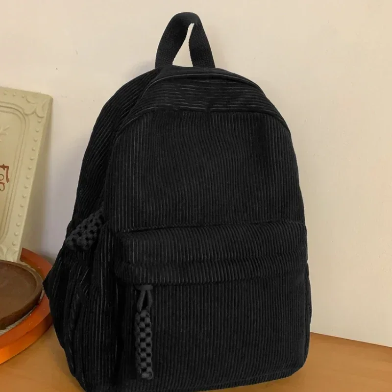 

Stylish Corduroy Backpack Women Large Capacity School Bag, Durable Zipper, Minimalist Casual Daypack for Work & College