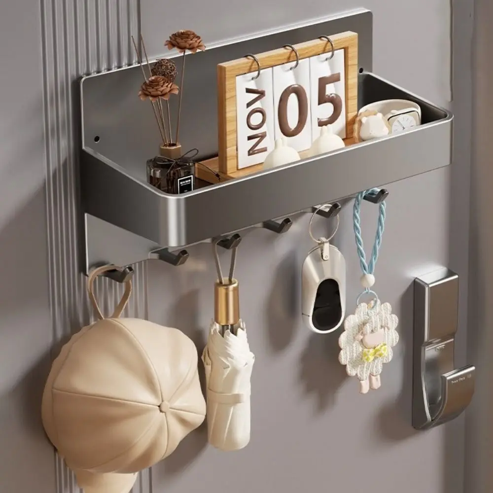 

Carbon Steel Magnetic Storage Rack Wall Mounted Punch Free Refrigerator Magnetic Shelf with Hooks Large Capacity