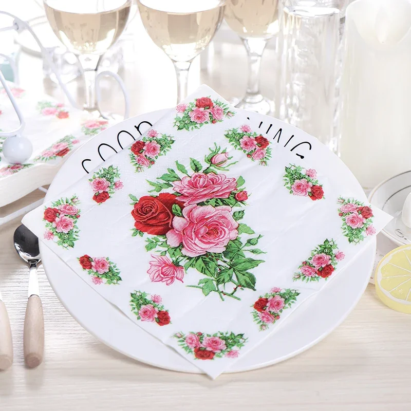 Food Grade Colored Paper Napkins Party Wedding Decoration Paper Printed paper Placemats Wine Glass Folding Paper 20pcs/pac 2-Ply