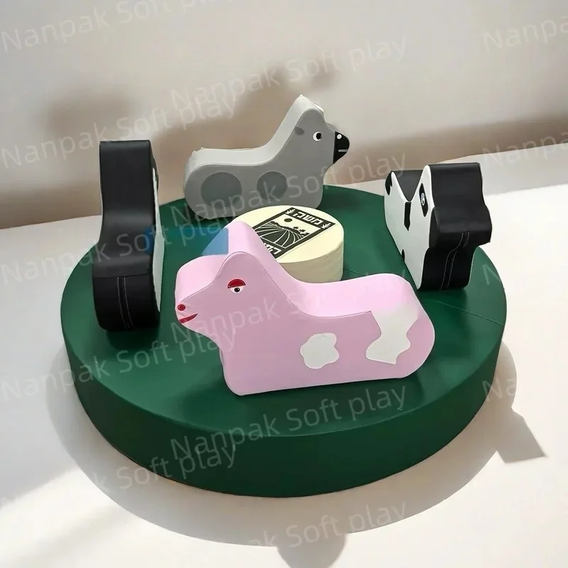 Natural Farm Animal Indoor Playground for Kids Rental Party Event Sensory Carousel Motorized Soft Play Merry Go Round Soft Play