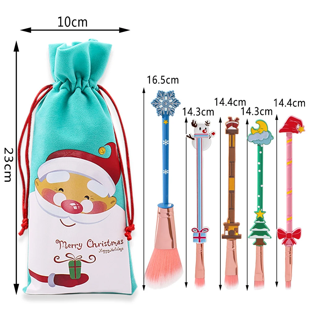 Cute Christmas Makeup Brushes Set Soft Synthetic Hair Cosmetic Eyeliner Foundation Powder Blending Eye Shadow Makeup Tools