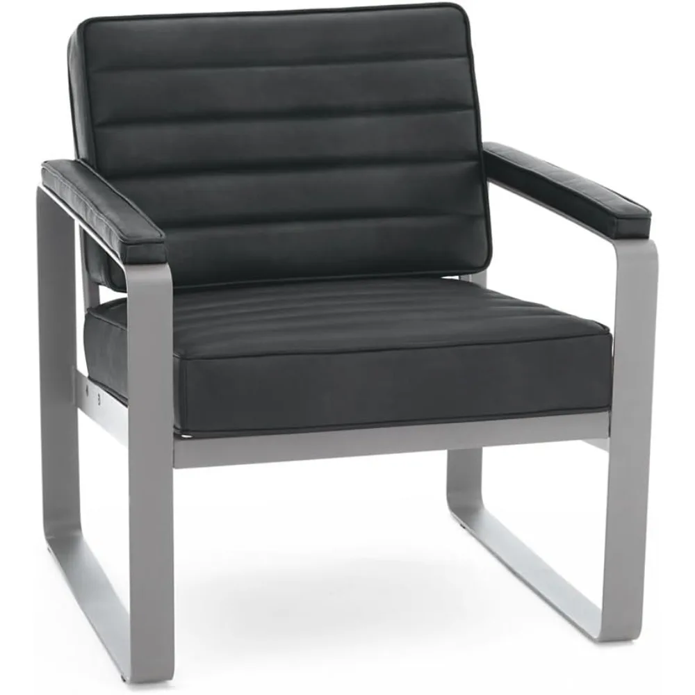 

Ergonomic NBF Rivet Lounge Chair with Armrests - Black Polyurethane Upholstered Office Guest Seating for Reception Areas