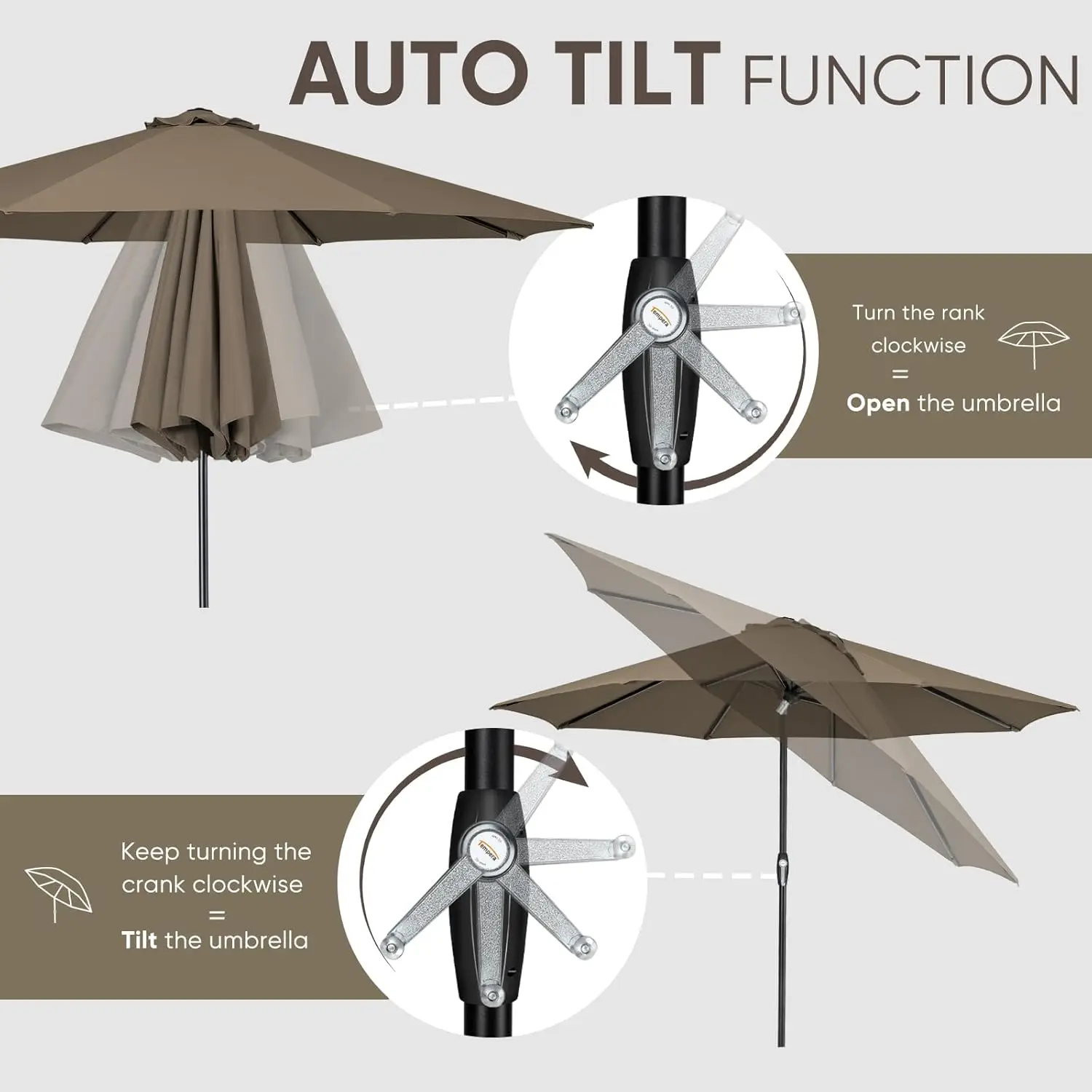 9ft Outdoor Table Umbrella with Auto Tilt and Crank,Large Sun Umbrella with Sturdy Pole&Fade resistant canopy,Easy to 20