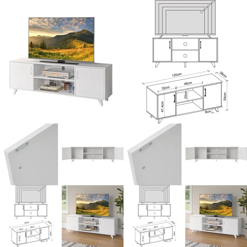 

White 50-Inch TV Stand with 2-Door Entertainment Center and Open Shelves for Living Room or Bedroom