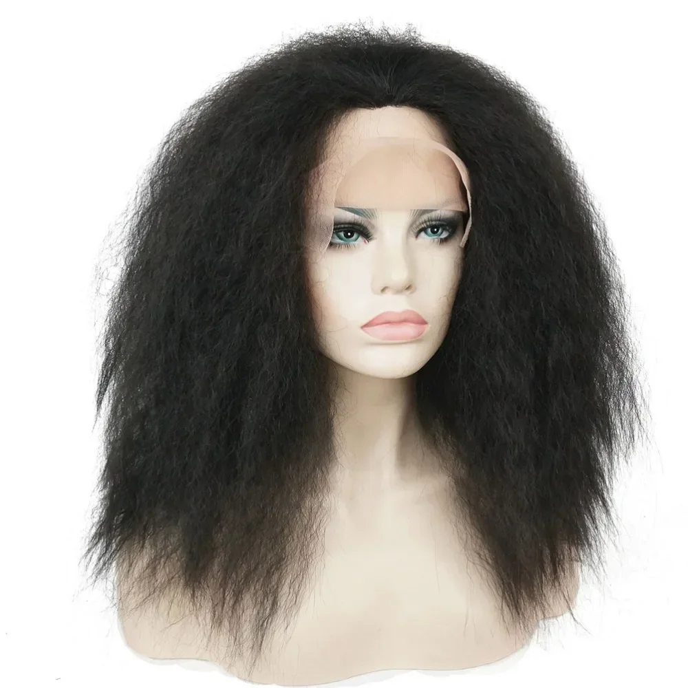 

StrongBeauty Lace Front wig Jumbo Afro Wigs Hairpieces kinky Straight Black Synthetic Wig