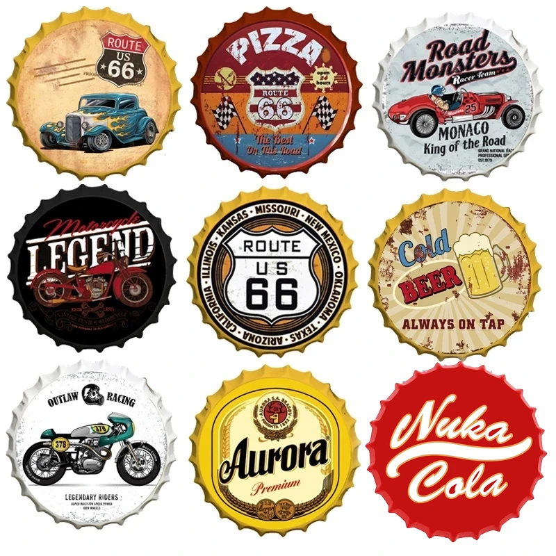 

US Route 66 Motor Car Beer Wine Tin Sign Vintage Beer Cap Metal Man Cave Signs Craft Decor Bar Pub Garage Club Hanging Plaques