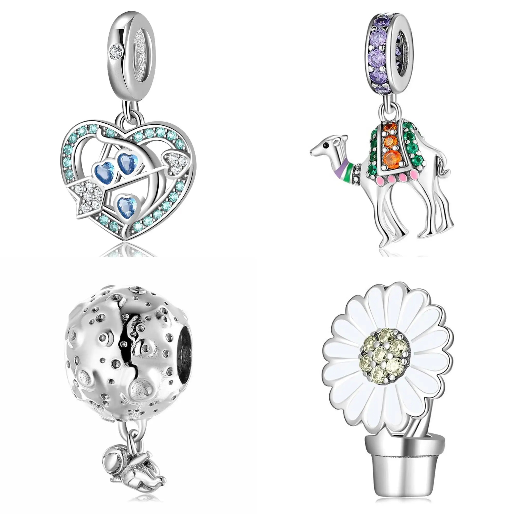 Silver Plated Cupid Love White Daisy Planet Camel Beads Family Pendant Charms for Women Bracelet and Necklace Diy Fine Jewelry
