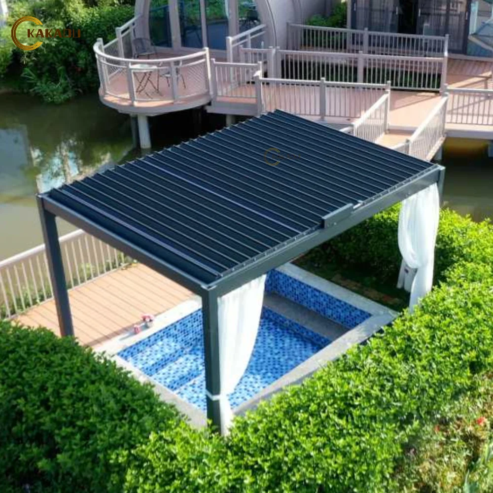 KAKADU 3x3m Electric Solar Panel Pergola Powder Coated Aluminum with PVC and Steel Blinds Waterproof for Outdoor Garden Use