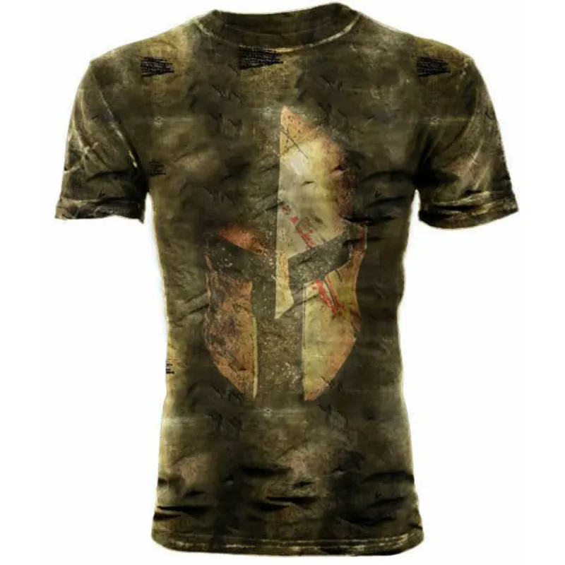 2023 Summer Vintage Spartan Print Men\'s T-shirts Breathable O-Neck Loose Short Sleeve Male Casual Tops Daily Tee Men Clothing