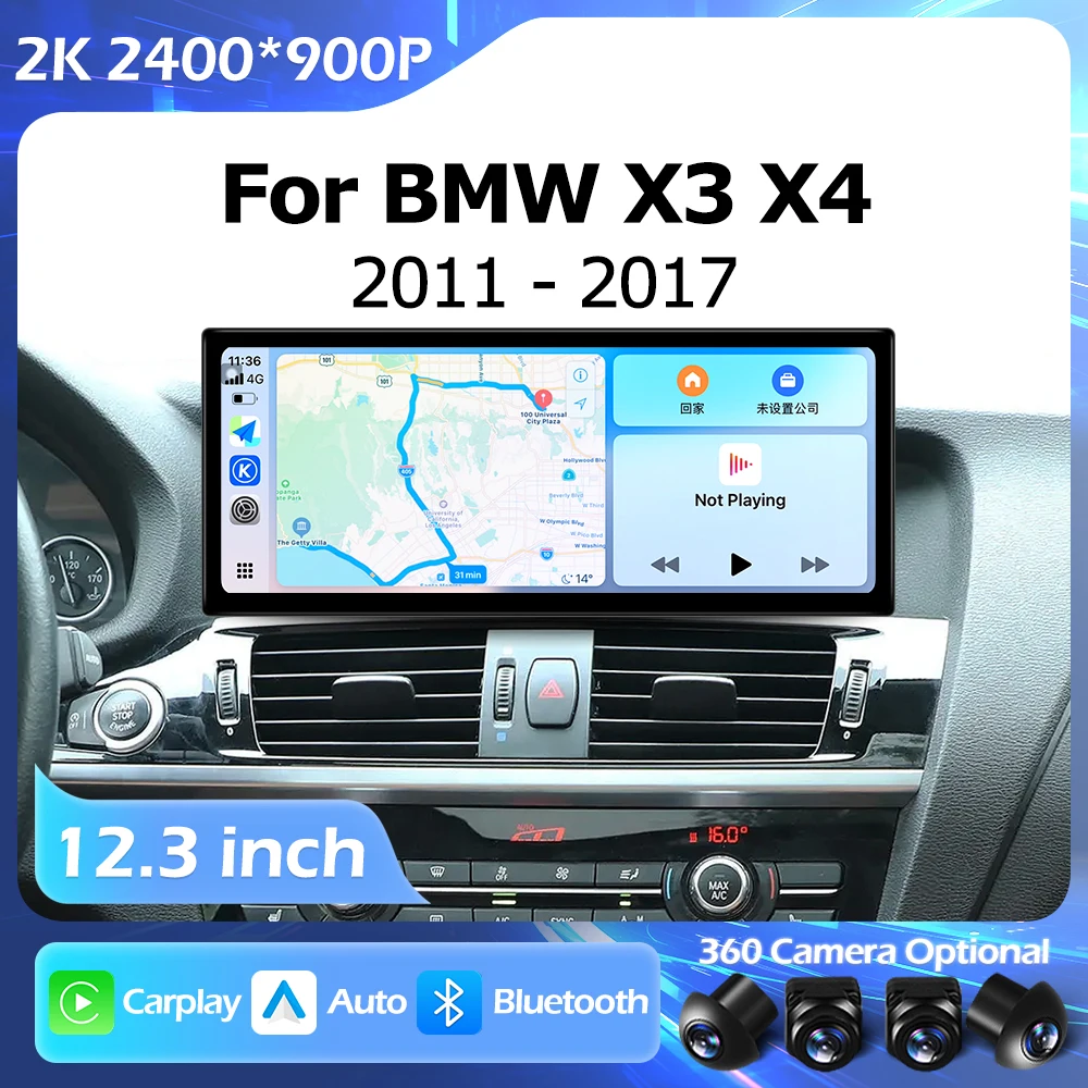 12.3 inch For BMW X3 X4 F25 F26 2011-2017 Lntelligent Multimedia Player GPS Android Auto Wireless Carplay Bluetooth WIFI 4G DSP