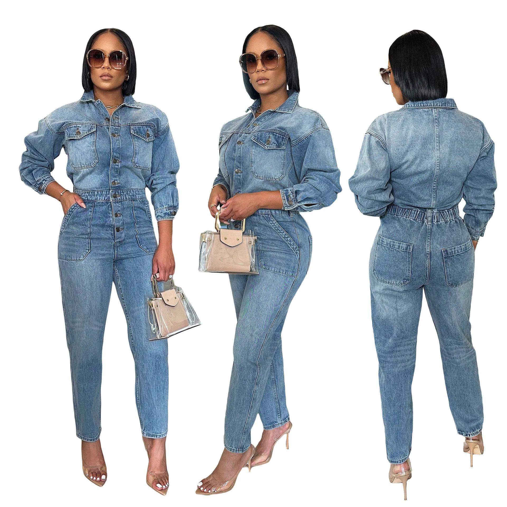 Plus Size Denim Onesie Sexy Faionable Dameskleding midden Taille Lange Broek Katoen Sexy Eendelig Pak voor Vrouwen