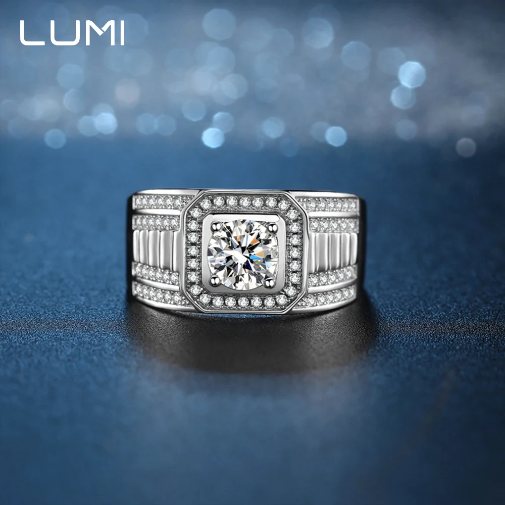 LUMI 1CT D-color كامل مويسانيتي لوكس الرجال 925 فضة خاتم-الخلود العصابات الزفاف له الذكرى غرامة مجوهرات #2