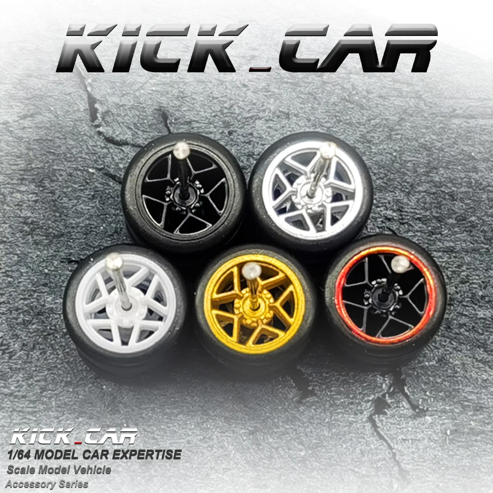 Ruote 1/64 con pneumatici fissi in gomma Raggio pentagramma per modello giocattolo Auto pressofuse Parti di rimontaggio per Hotwheels (5 set per 5 auto)