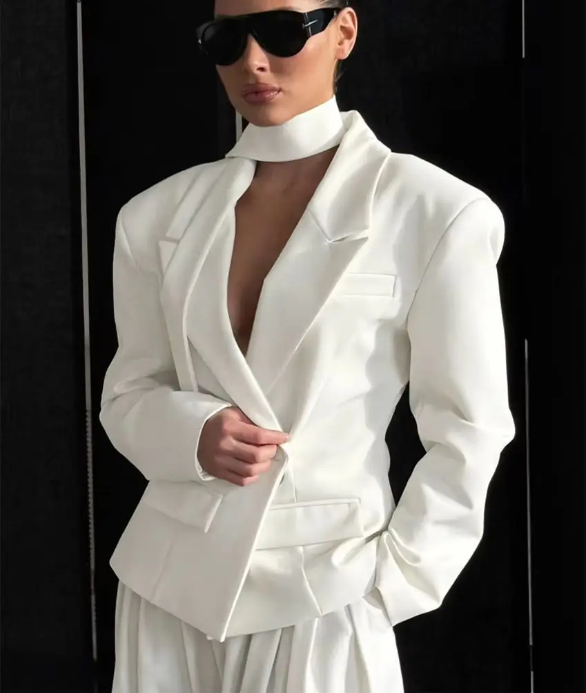 

WXOY Women Blazer Jacket Structured Fit Long Sleeve Clean Line Elegant Statement Outerwear Formal Events Modern Styling Top