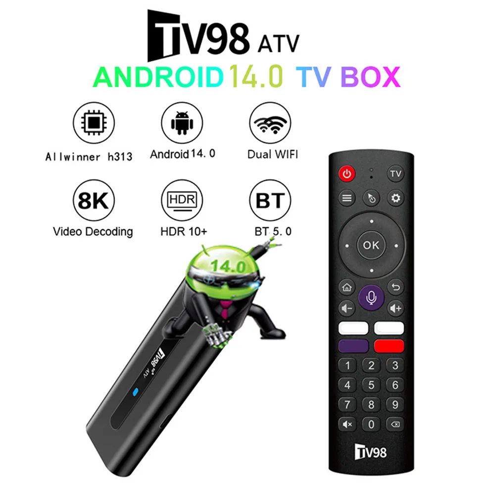 TV98 ATV-ST Allwinner H313 Android 14 TV BOX 8k mini Smart TV Box 5G Wifi BT5.0