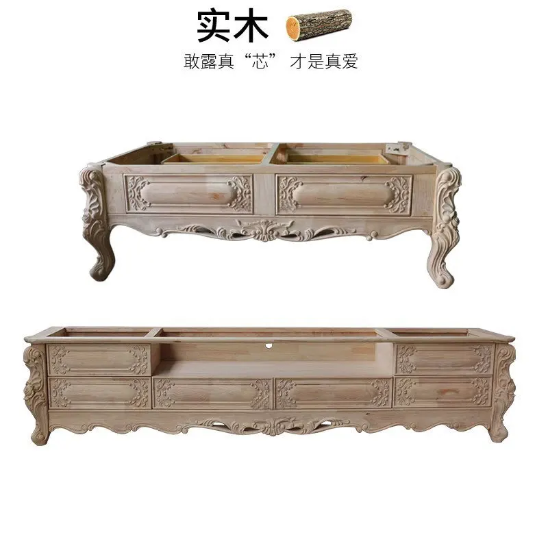 Solid wood coffee table TV cabinet combination, marble, large and small apartment, living room luxury floor cabinet,