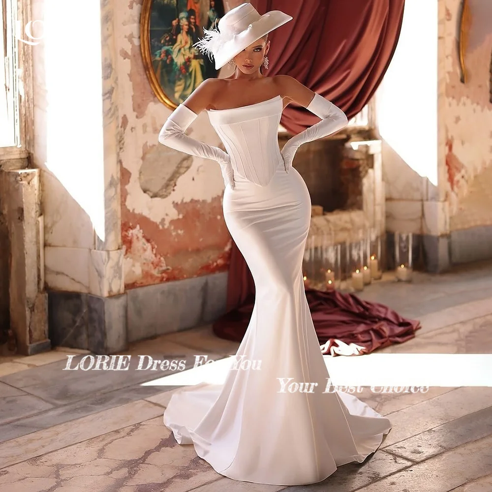 LORIE-vestidos de novia elegantes de sirena, sin tirantes, corte en A, tren desmontable, vestido de novia para playa, corsé en V, vestido de novia personalizado Simple