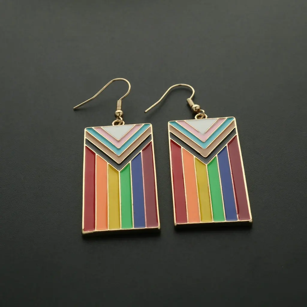 1 Pair Ethnic Style Rectangular Charms Rainbow Striped Earring Personalized Earrings Female Instagram Fashion