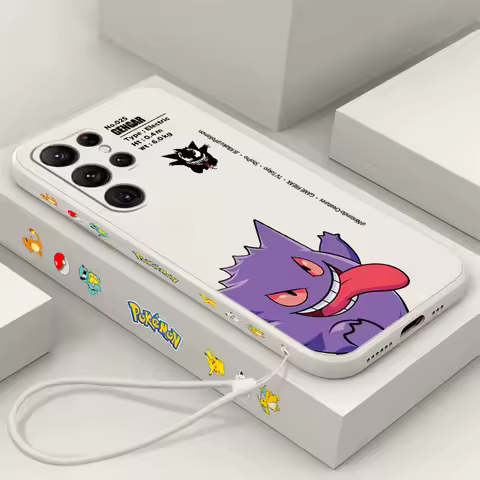 P-Pokemons Gengars Squirtles For Samsung Galaxy S25 S24 S23 S22 S21 S20 Ultra Plus FE 5G Liquid Left Rope Phone Case Cover