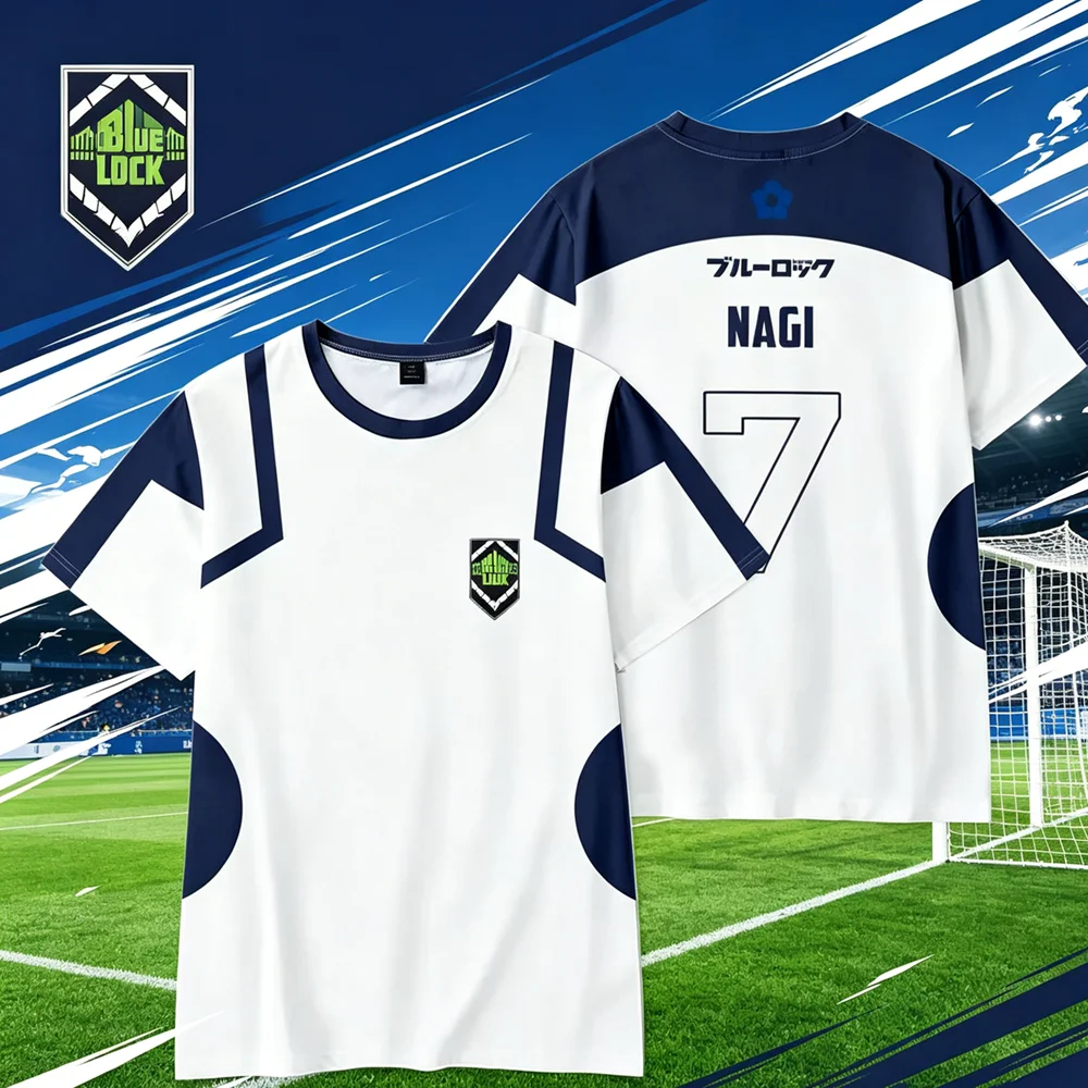Blue Lock NAGI Man Shine City Summer Top Anime Cosplay Football Uniform Breathable 3D Sports T-shirt Hyoma Chigiri Tops Unisex