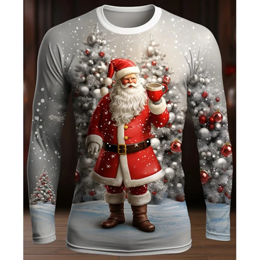 

New Christmas Designer Vintage Men's T Shirt Street Casual Daily Christmas Long Sleeve Round Neck Clothing Clothing And Apparel