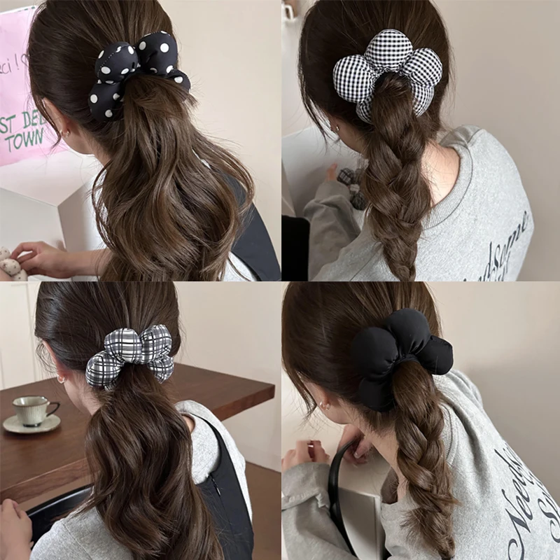 New Cotton Stuffed Cute Sun Flower Elastic Hair Band Love Bow Plaid Scrunchies Women Ponytail Bun Decorative Headdress