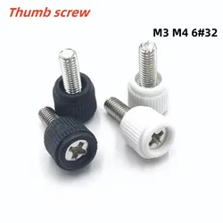 10Pcs M3 M4 6#32 Thumb Screw Plastic Hand Screw Black White Plastic Head Cross Groove Bolt Computer Case Screw Case Cooling Fan