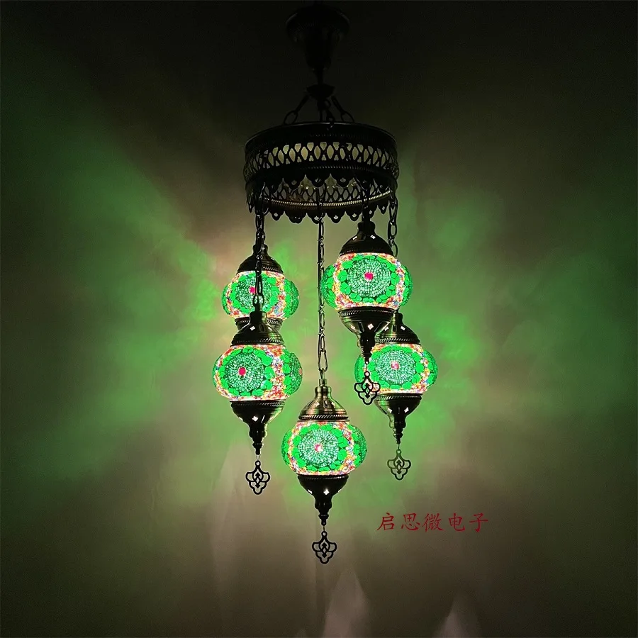 Newest 5 Heads Turkey Ethnic Customs Handmade Lamp Romantic Cafe Restaurant Bar Tree Pendant Light Bar Mosaic Pendant Lampe