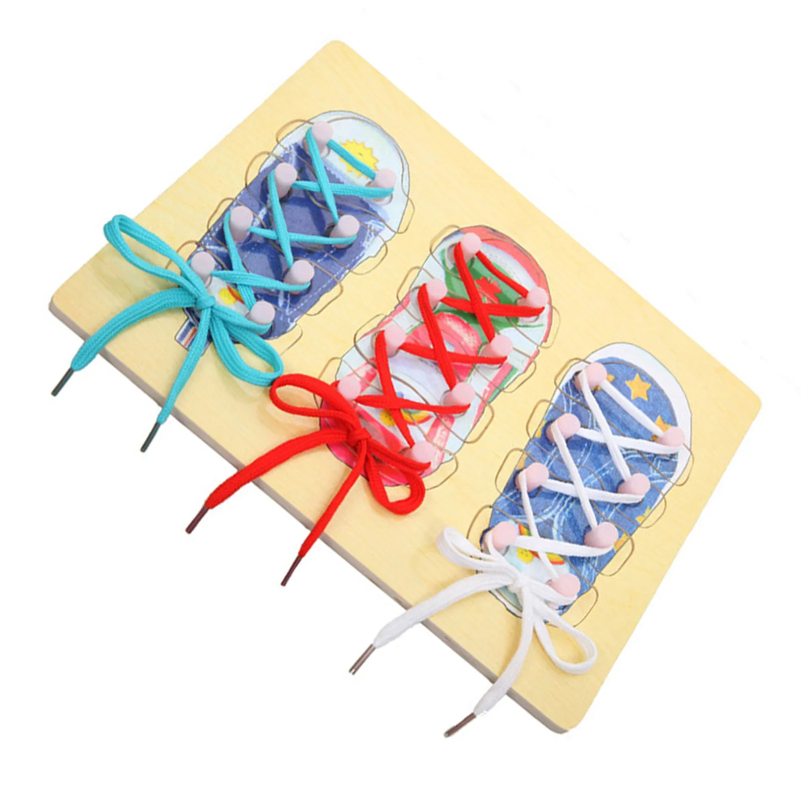 Cadarço de madeira amarrando placa quebra-cabeça para crianças aprender a amarrar sapatos habilidades motoras finas educacional criança pré-escolar jardim de infância jogar