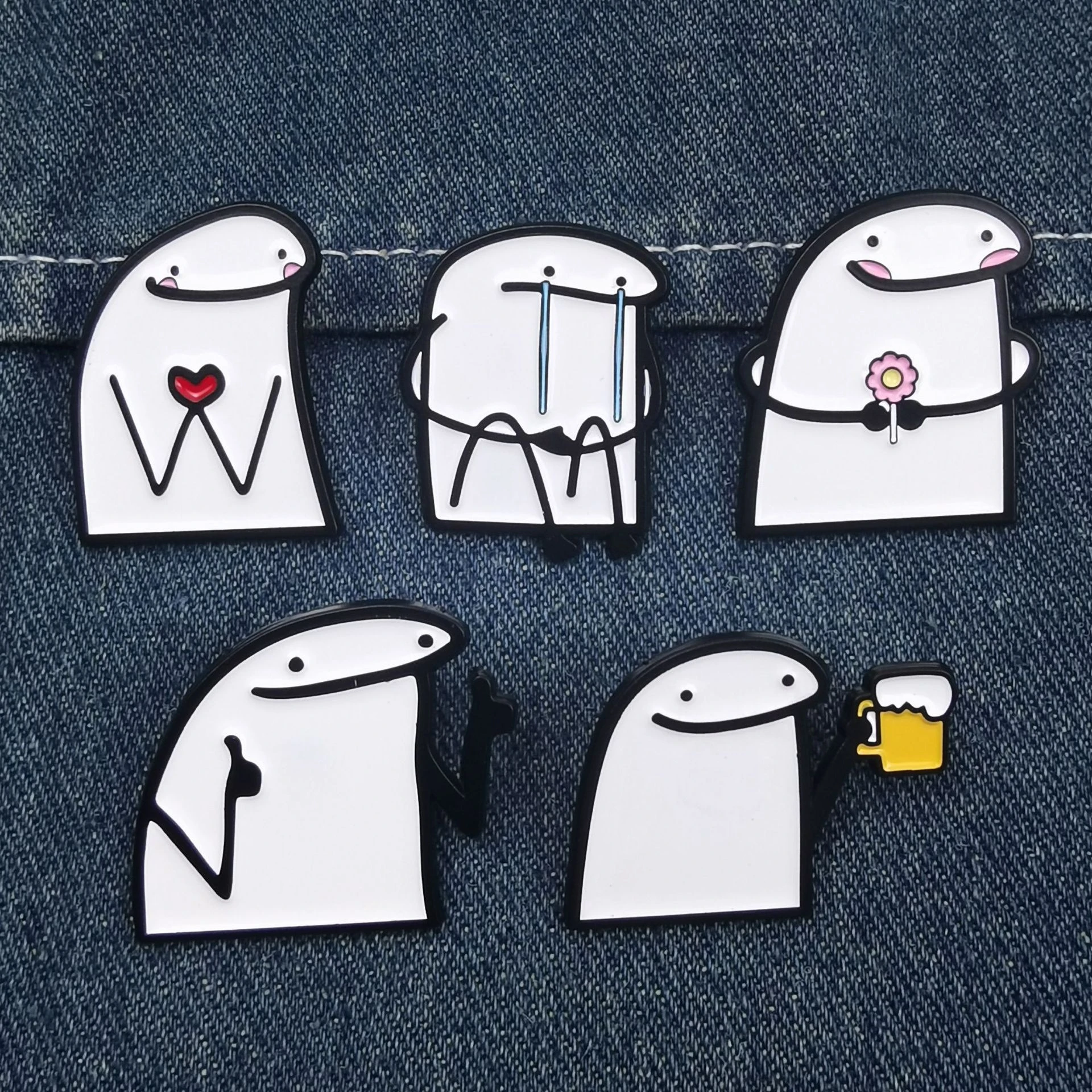 Cartoon Sketch Character Lapel Pin Cute Holding Flower Drinking Beer Creative Alloy Badge for Clothing Backpack Personality Acce