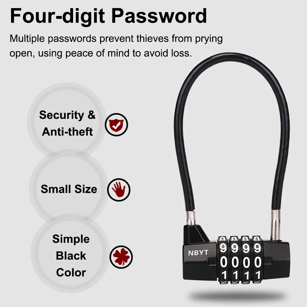 New Durable 4-digit Cable Password Lock Multifunctional Flexible Steel Cable Lock Rust-proof Soft Suitcase Lock Cart Basket