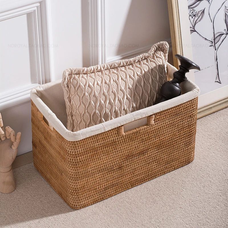 

Nordic Vintage Laundry Baskets Large Rattan Woven Clothes Storage Multifunctional Organizer Case With Lining Home Supplies