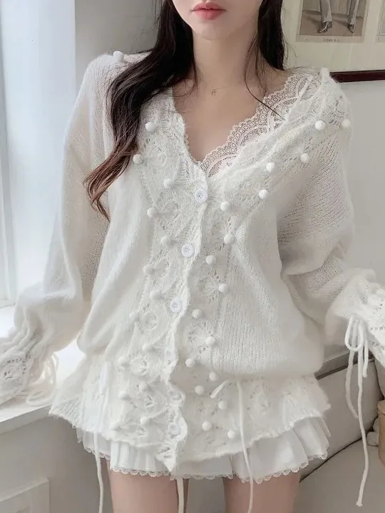 

Korean Sle Lazy Hollow out Loose Warm Knitted Sweater Women's Top Ele Sweet Faionable Bell Sve Sweater