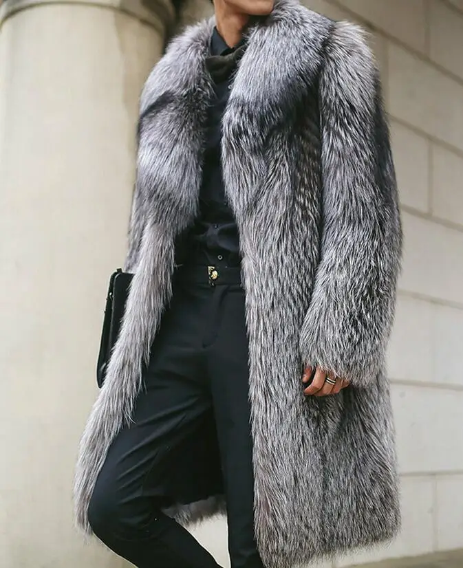 

New specials imitation fur coat imitation Fox hair long coat fur one body men's coat large code jacket
