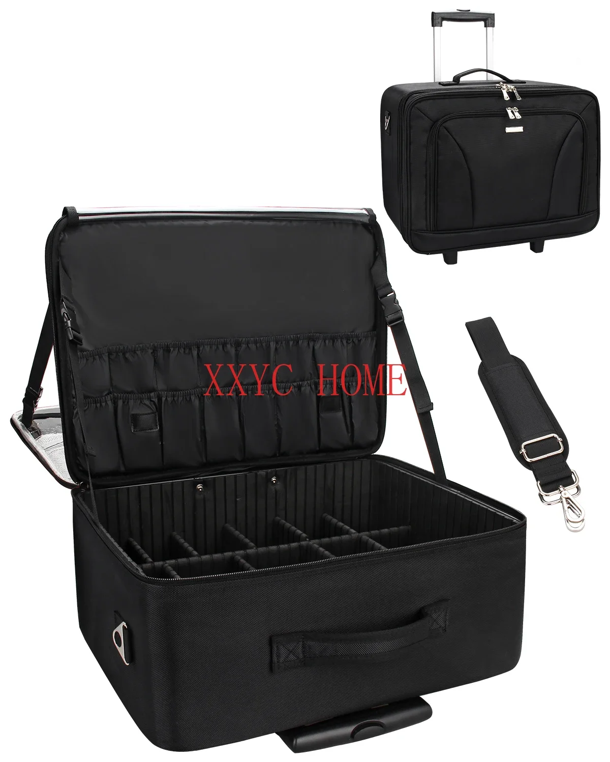 

Relavel Extra Large Trolley Case With 4 Clear Pouch Portable Rolling Makeup Train Case Cosmetic Travel Organizer