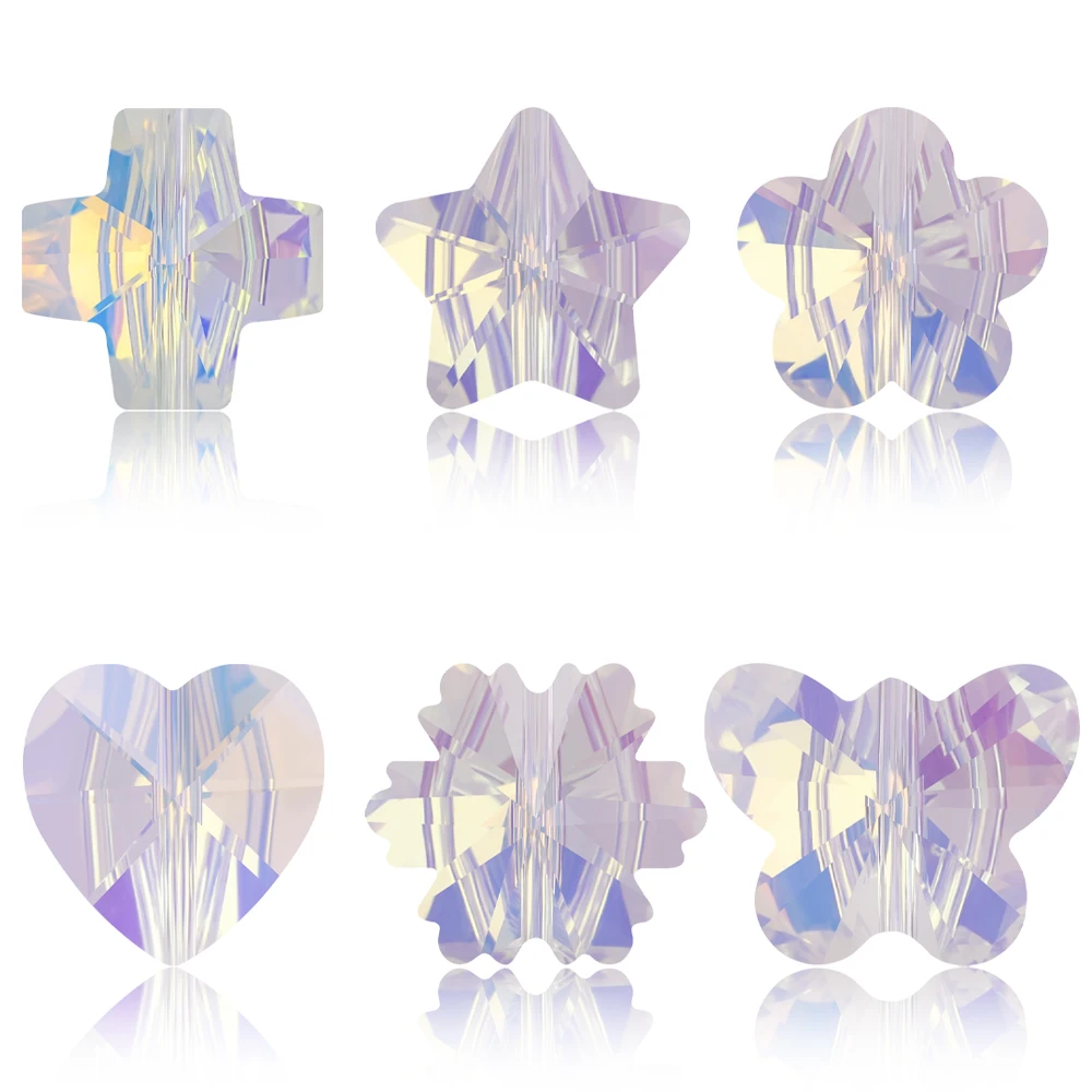 20Pcs 14mm Shiny AB Glass Crystal Pendant Beads Heart Butterfly Star Cross Flower Shape For DIY Making Earings Jewelry Findings
