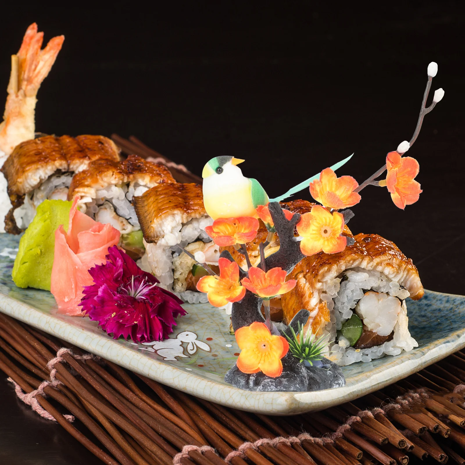 

2Pcs Plum Blossom Plate Decor Artificial Plant Ornament Sushi Sashimi Cold Dish Decoration Restaurant Tableware Supply