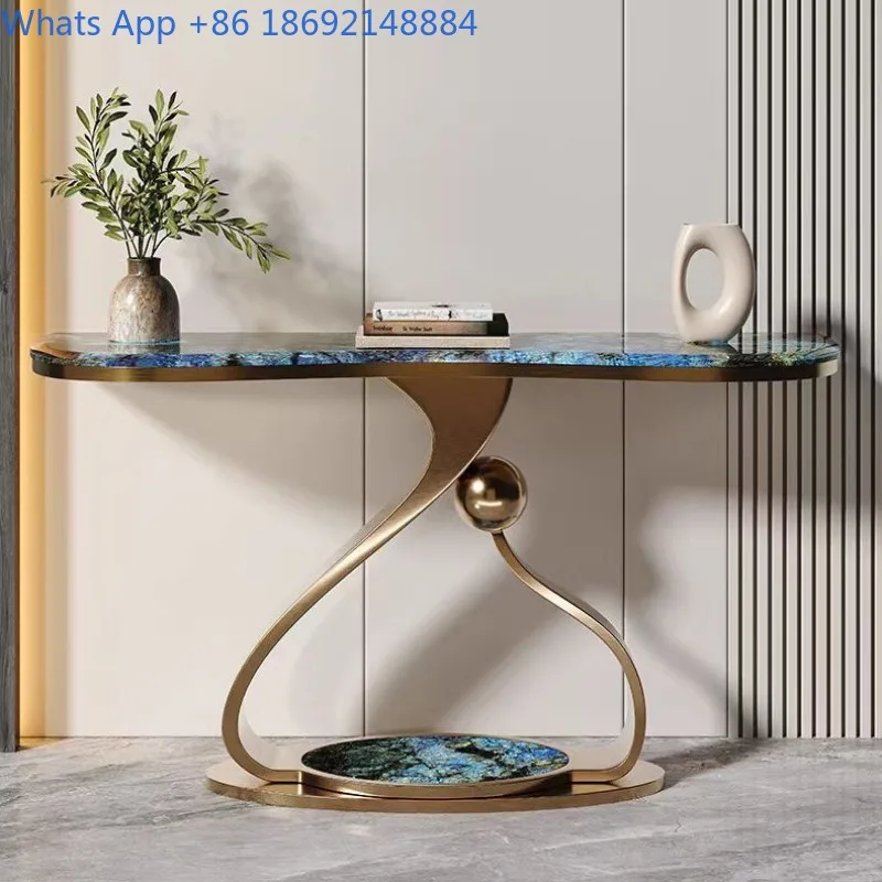 

Light Luxury Entryway Table Wabi-Sabi Style Marble Console Table Stainless Steel End View Entryway Table
