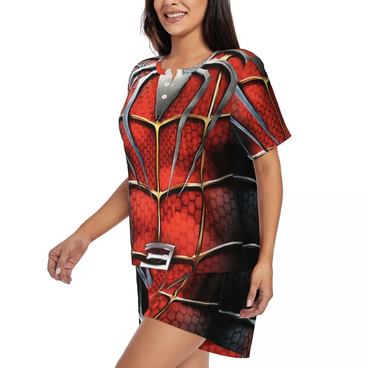 Custom Spider Man Manga Anime Pajama Sets Womens 2 Piece Spider Web Short Sleeve Pjs Shorts Sleepwear