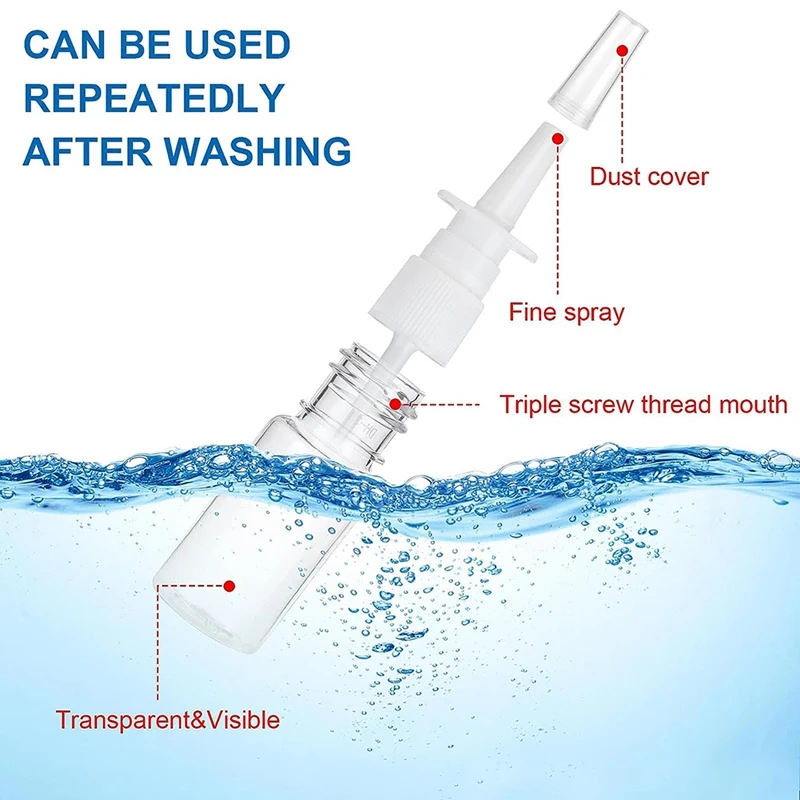 20Pcs Nasal Spray Bottle Clear Small Empty Nose Spray Bottle Reusable Fine Mist Sprayers For Travel 10ML