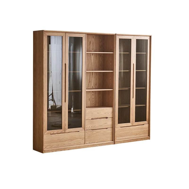 

All solid wood ash wood bookcase with glass shelf floor-to-ceiling simple modern home bedroom study bookshelf