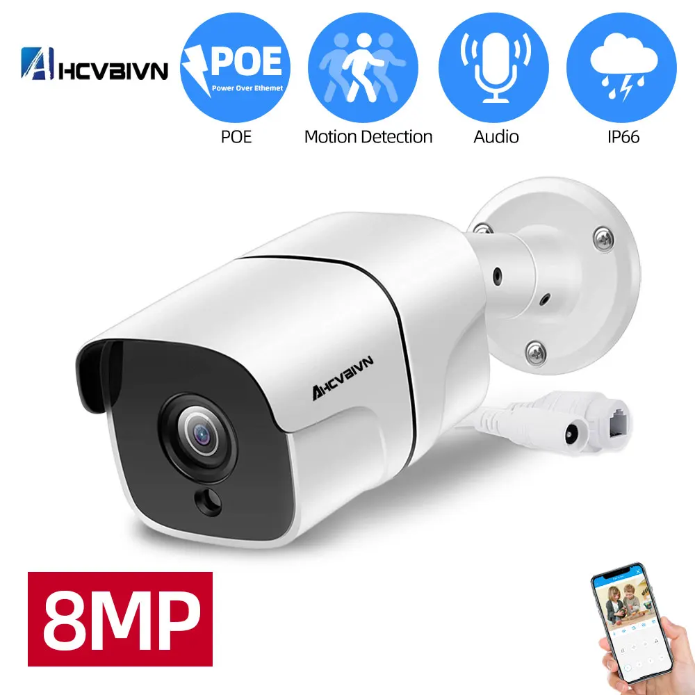 

4K POE IP Camera Outdoor Waterproof IP66 Audio Reacord CCTV Security Video Surveillance Camera 48V 8MP Motion Detection IP Cam