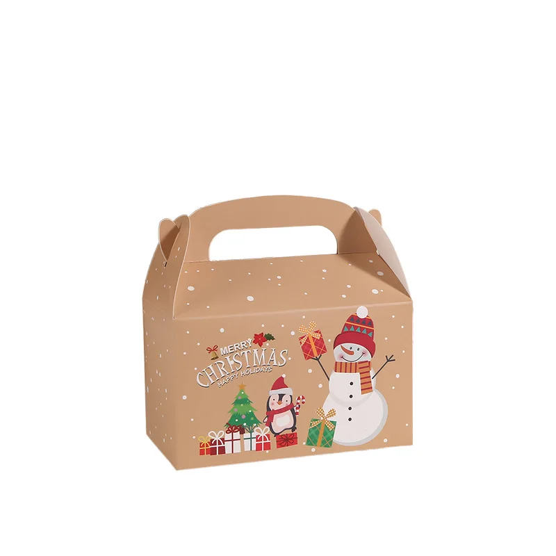 Caja de regalo de Navidad de papel Kraft con asa, cajas de embalaje de regalo de recuerdo de manzana de Nochebuena, suministros para fiesta de Feliz Navidad de Año Nuevo, 12/24 Uds.